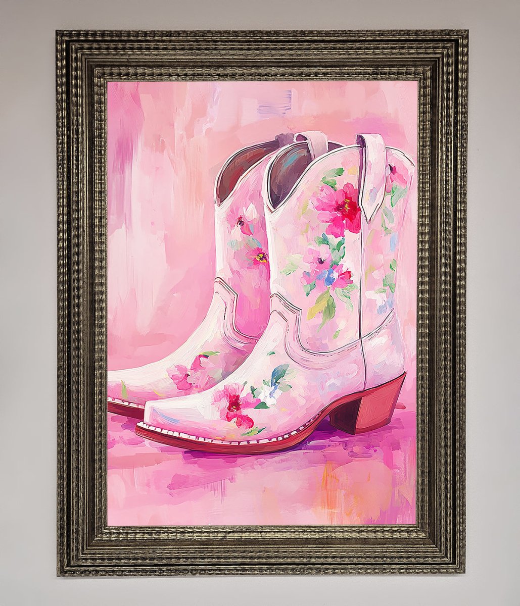 Floral Cowboy Boots Framed Poster - Zestio