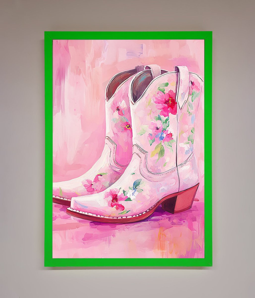 Floral Cowboy Boots Framed Poster - Zestio