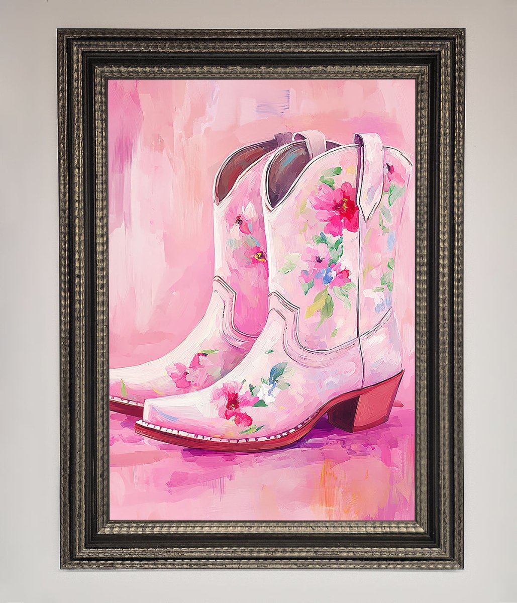 Floral Cowboy Boots Framed Poster - Zestio