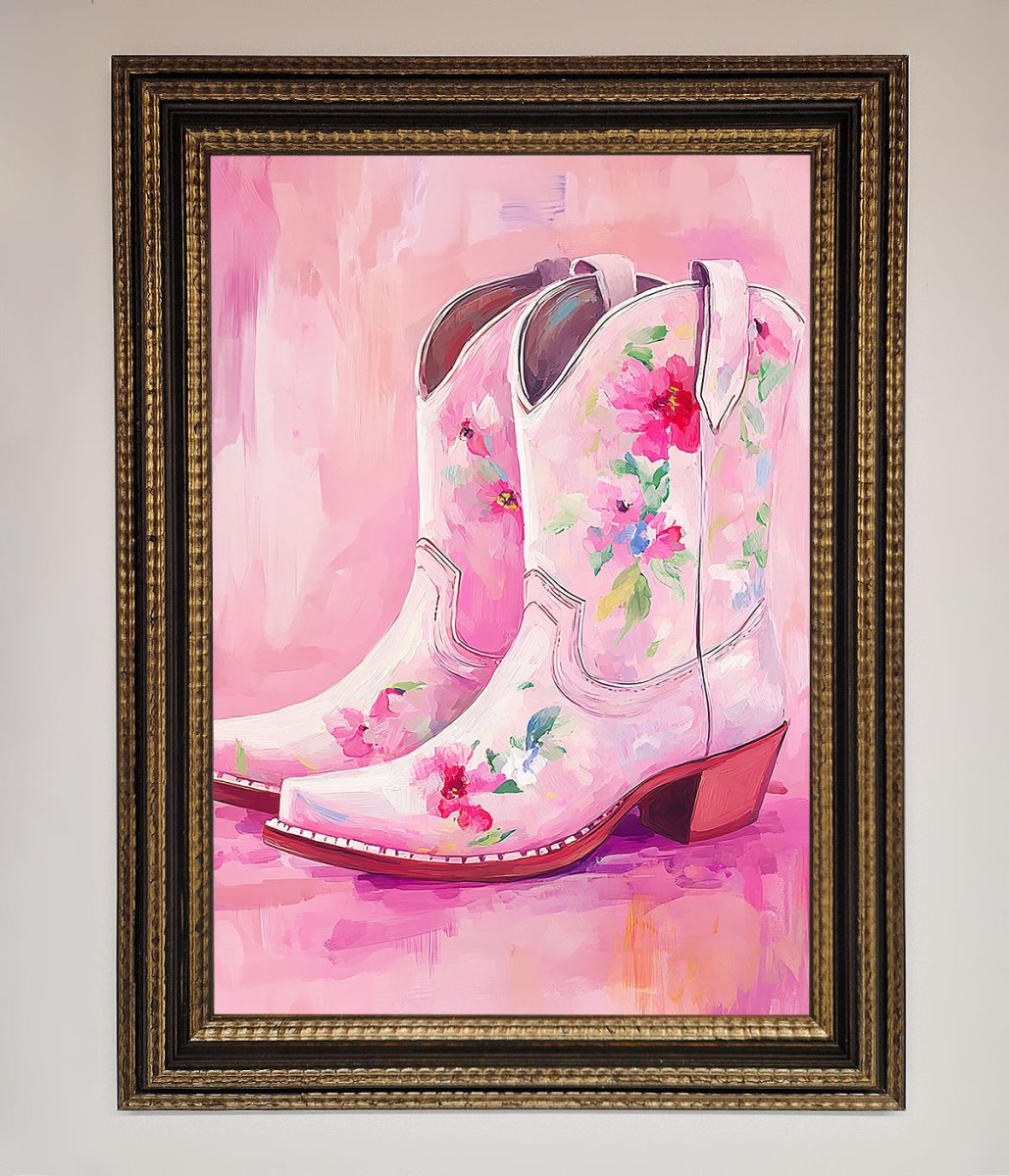 Floral Cowboy Boots Framed Poster - Zestio