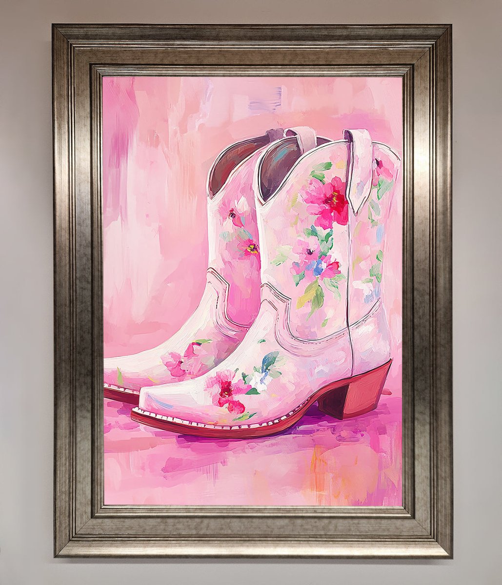 Floral Cowboy Boots Framed Poster - Zestio