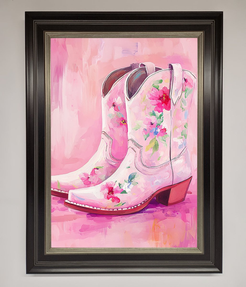 Floral Cowboy Boots Framed Poster - Zestio