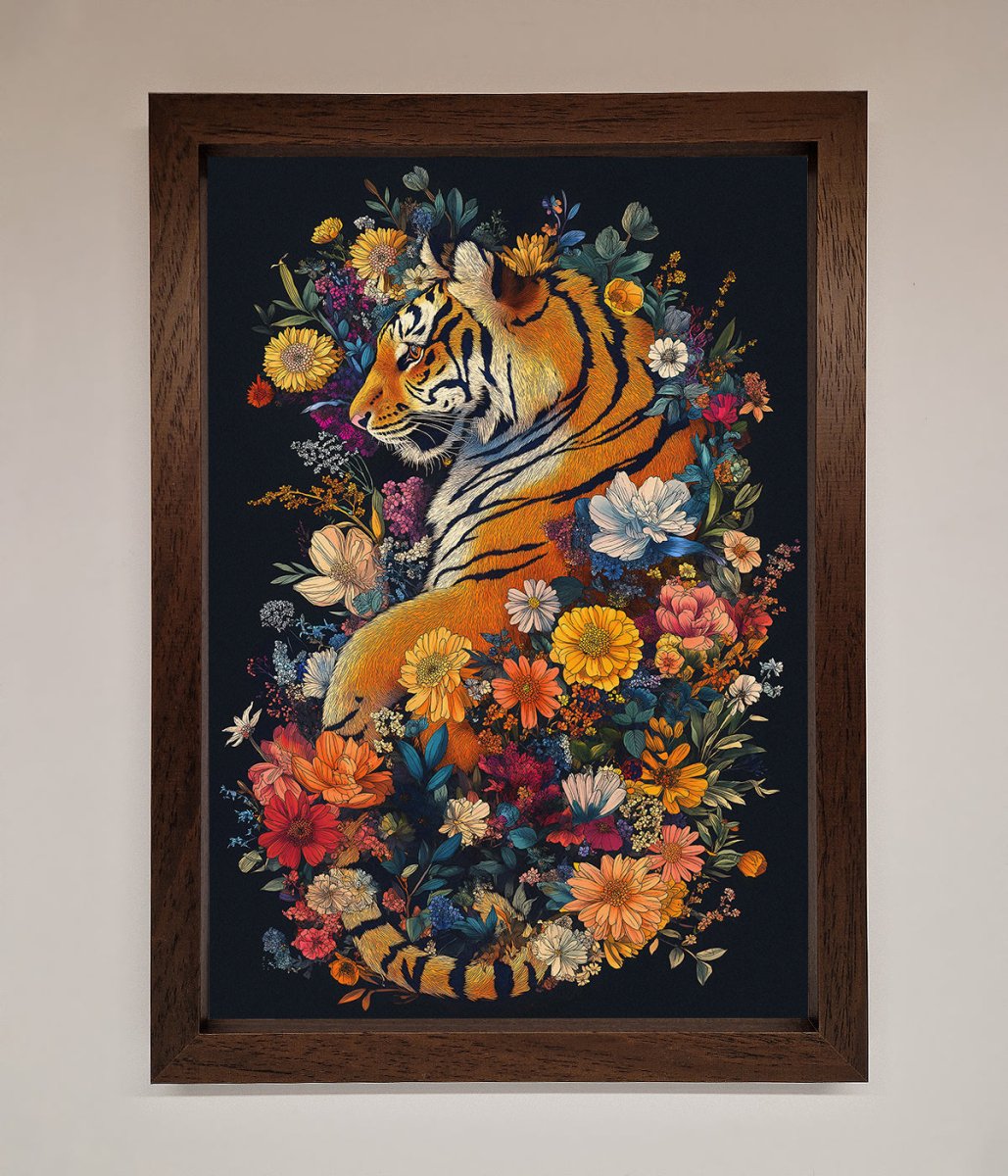 Floral Garden Tiger Framed Wall Art - Zestio