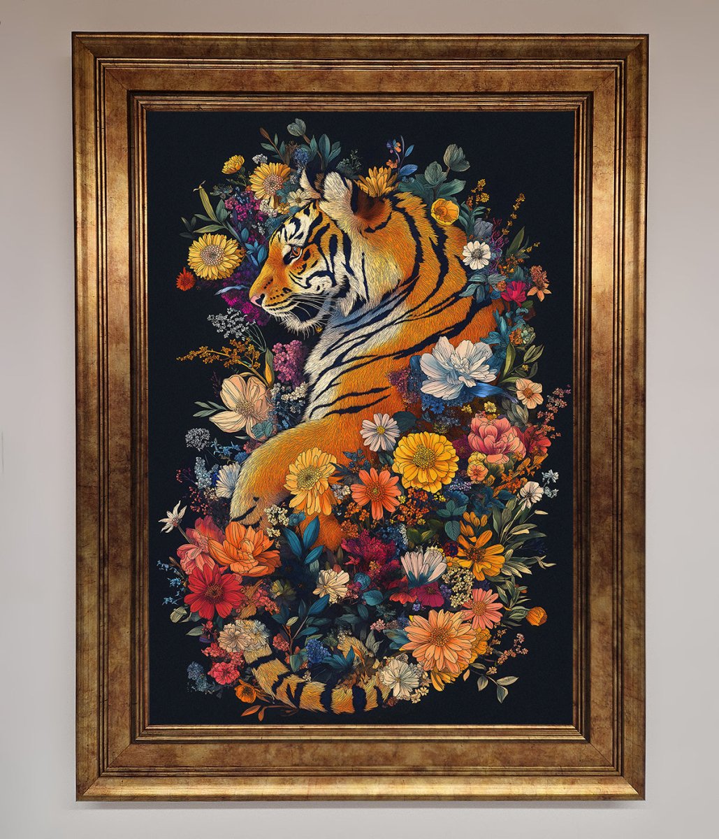 Floral Garden Tiger Framed Wall Art - Zestio