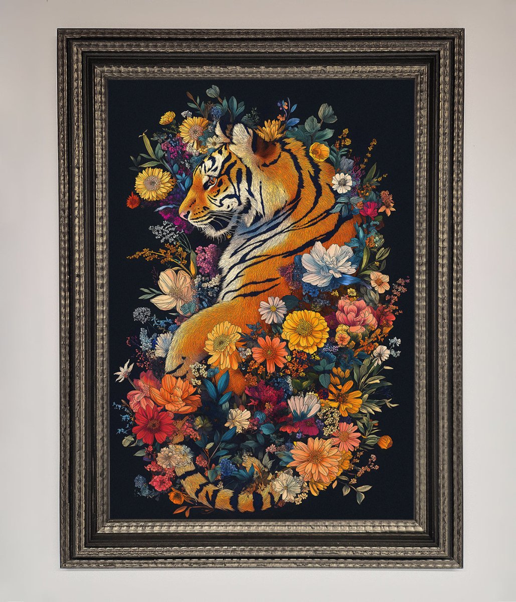 Floral Garden Tiger Framed Wall Art - Zestio