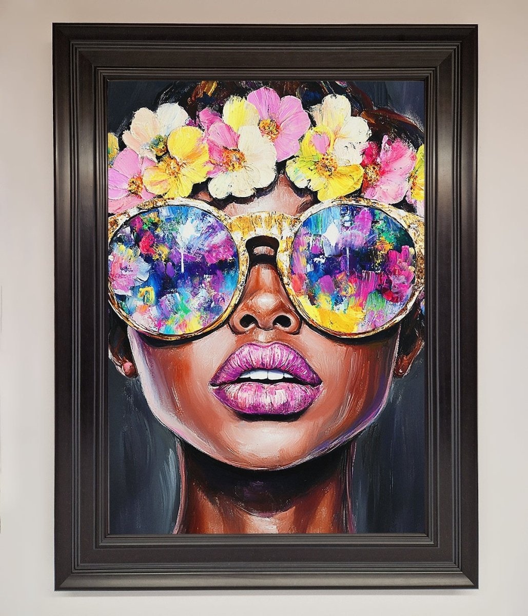 Floral Woman With Glasses and Pink Lips Framed Print - Zestio