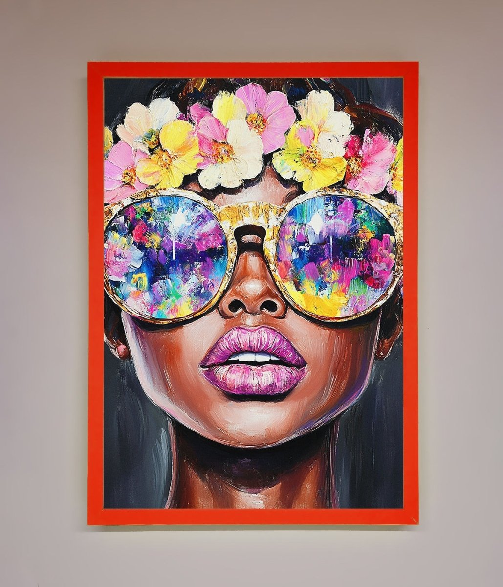 Floral Woman With Glasses and Pink Lips Framed Print - Zestio