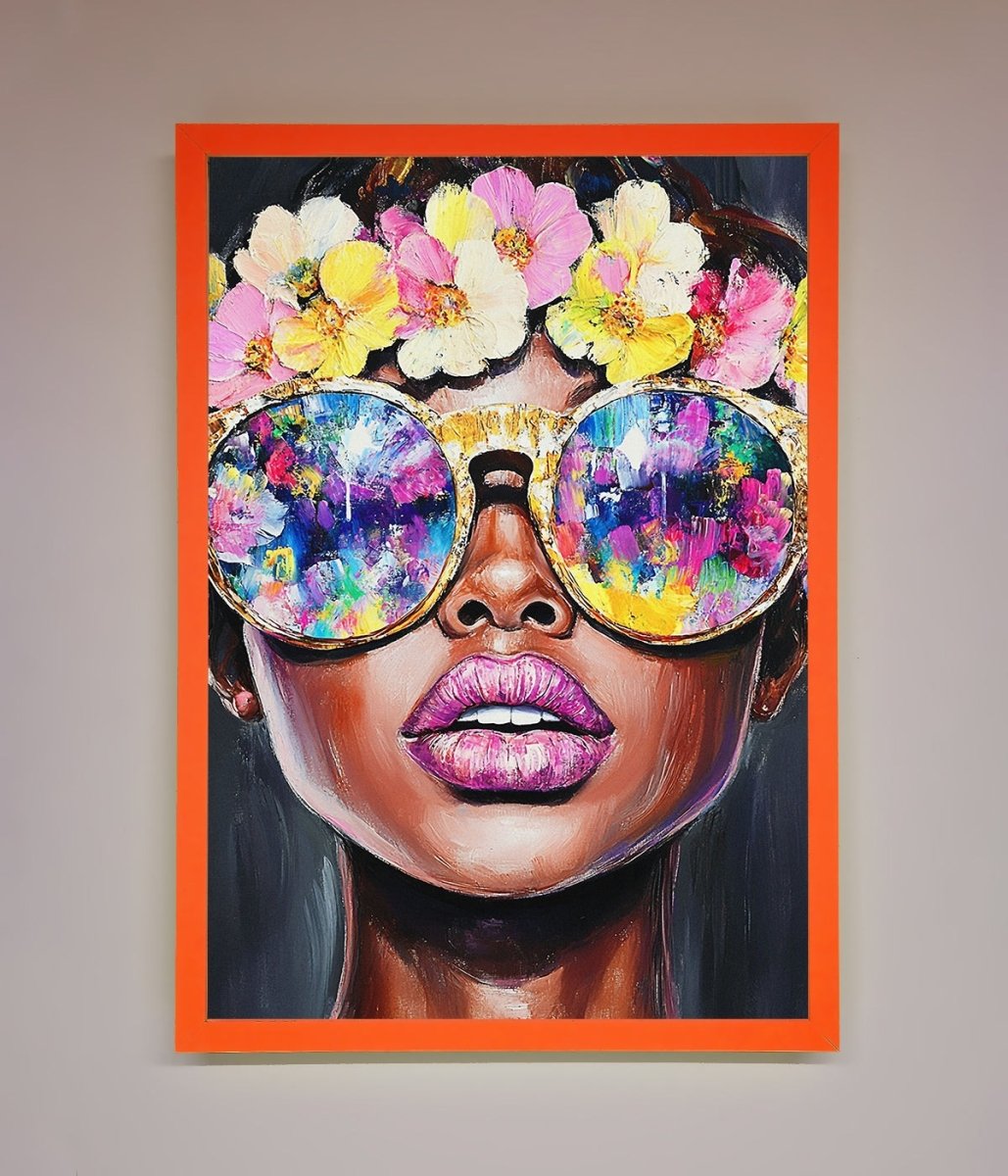 Floral Woman With Glasses and Pink Lips Framed Print - Zestio