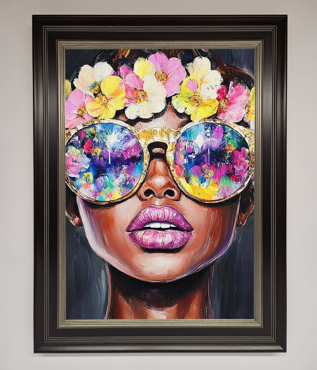 Floral Woman With Glasses and Pink Lips Framed Print - Zestio
