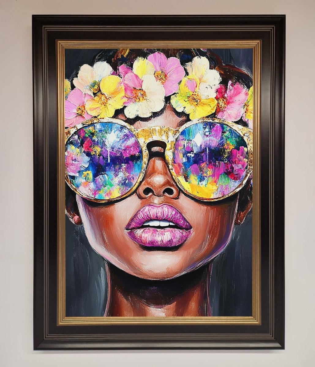 Floral Woman With Glasses and Pink Lips Framed Print - Zestio