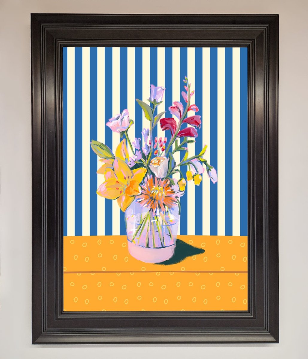 Flower Vase Blue Stripes Framed Wall Art - Zestio