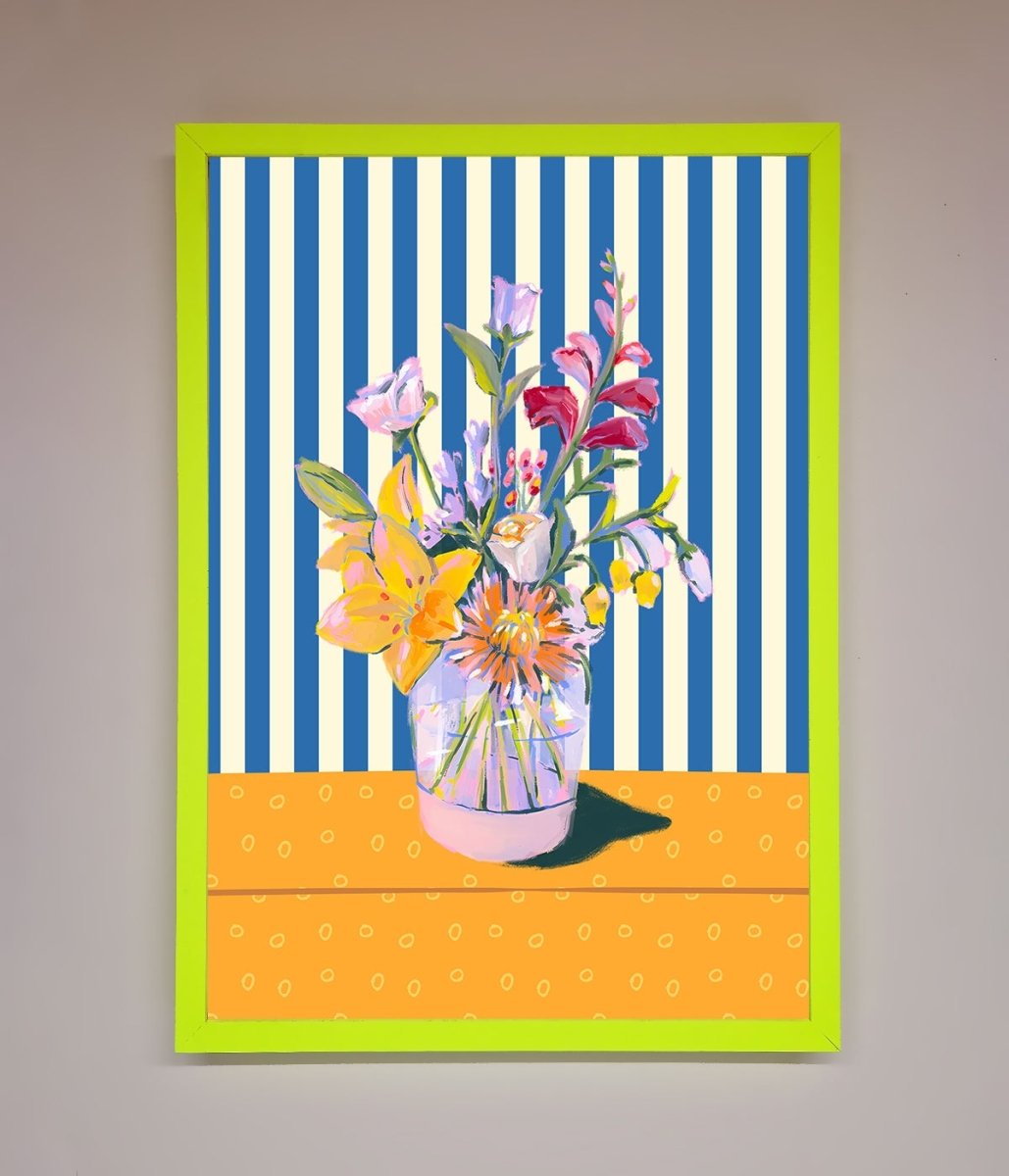 Flower Vase Blue Stripes Framed Wall Art - Zestio