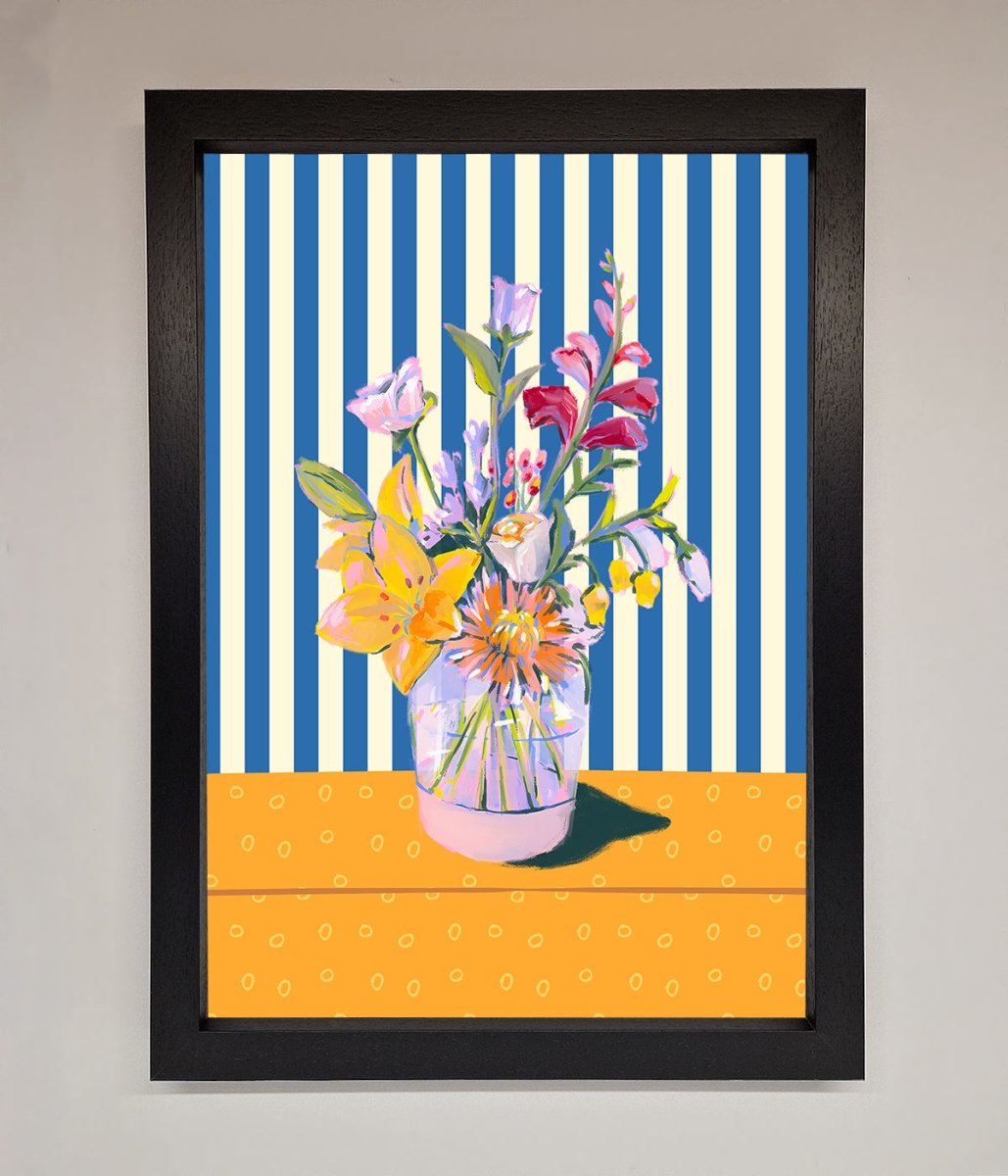 Flower Vase Blue Stripes Framed Wall Art - Zestio
