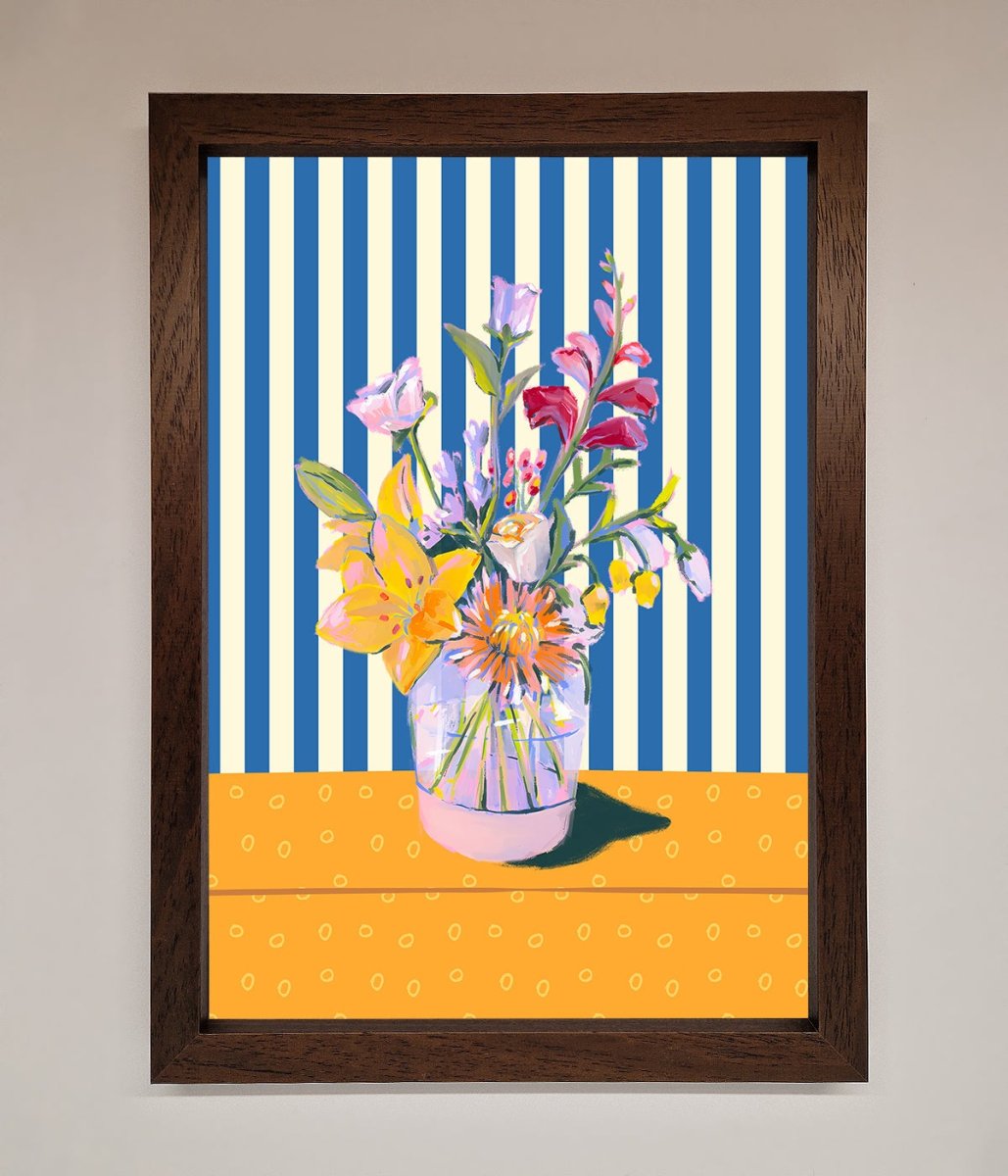 Flower Vase Blue Stripes Framed Wall Art - Zestio