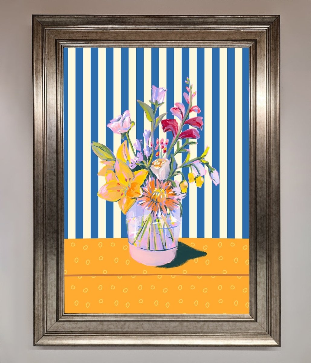 Flower Vase Blue Stripes Framed Wall Art - Zestio