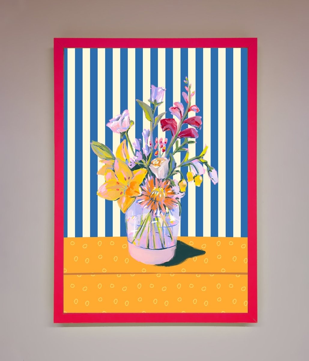 Flower Vase Blue Stripes Framed Wall Art - Zestio