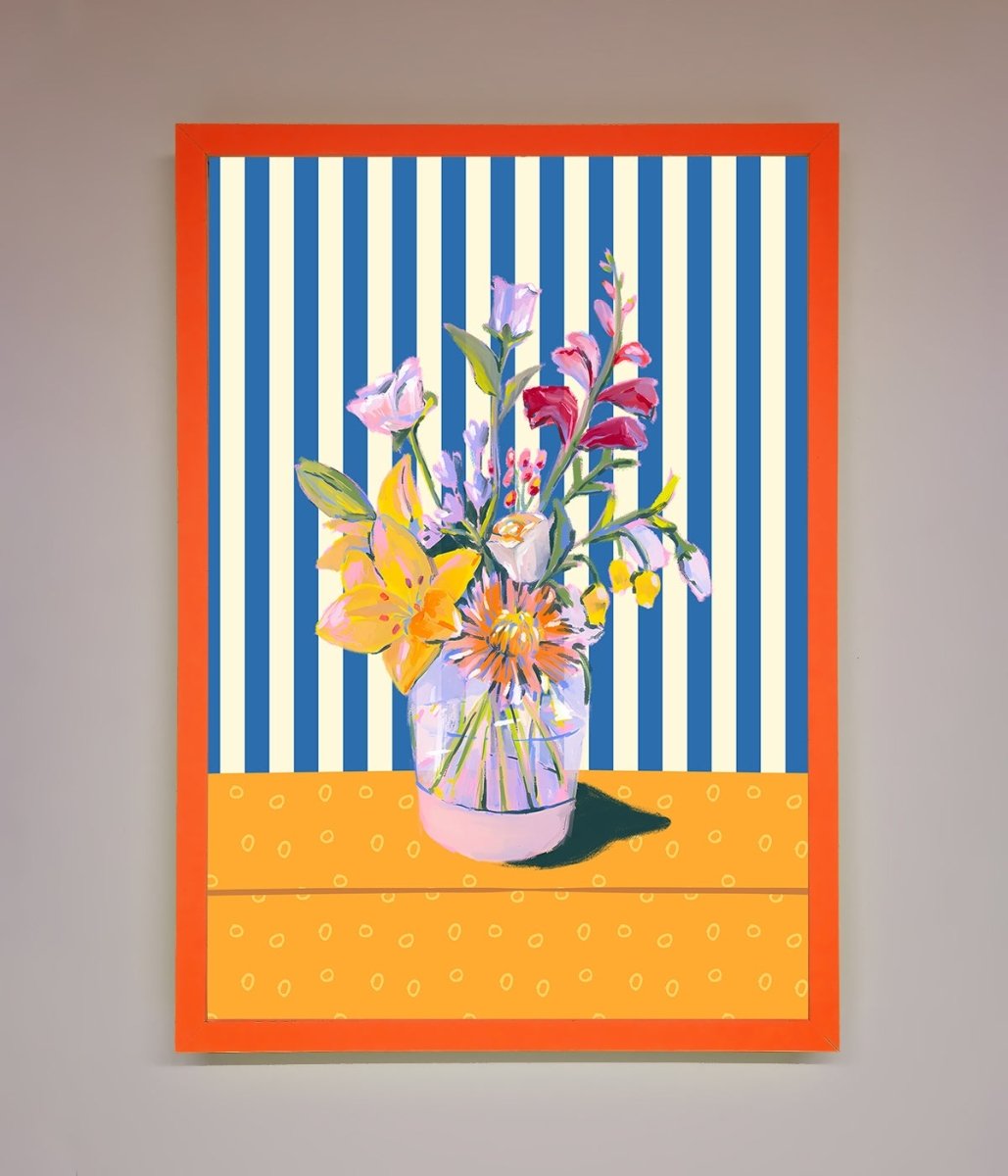 Flower Vase Blue Stripes Framed Wall Art - Zestio