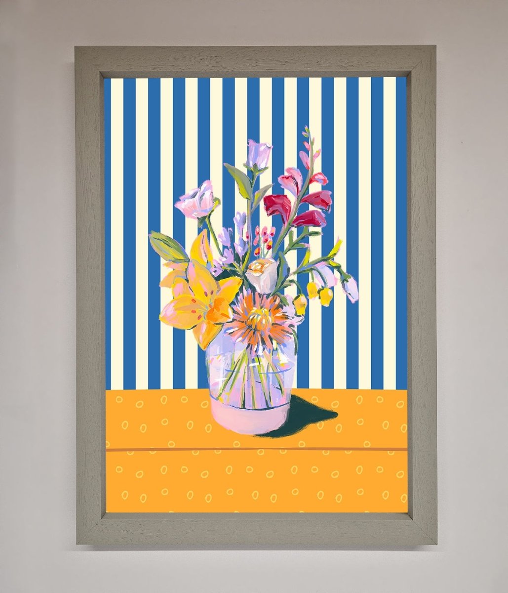 Flower Vase Blue Stripes Framed Wall Art - Zestio