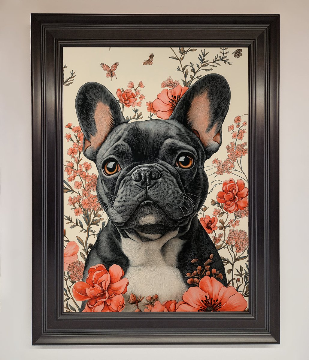 French Bulldog In Flowers Framed Print - Zestio