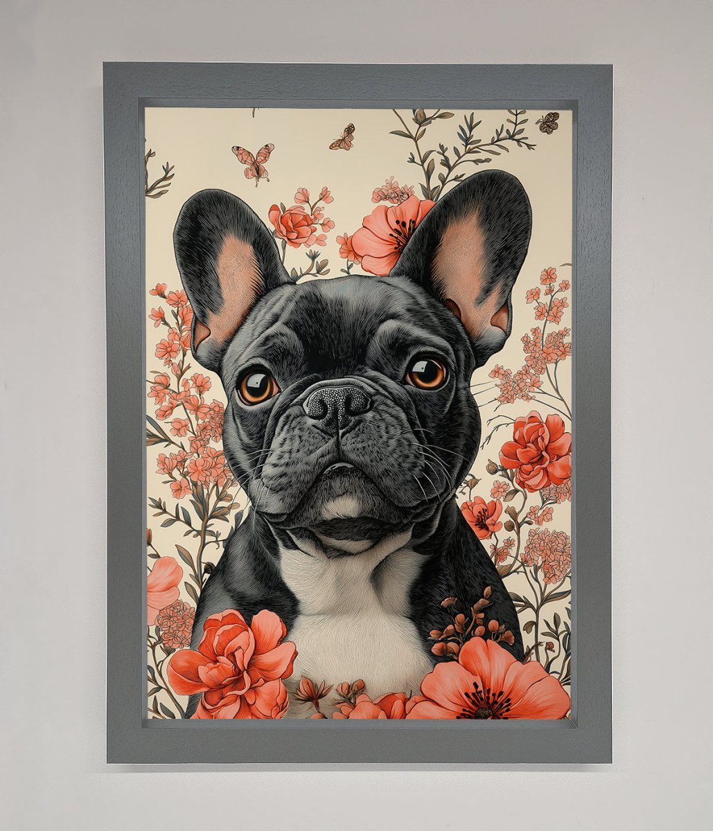 French Bulldog In Flowers Framed Print - Zestio