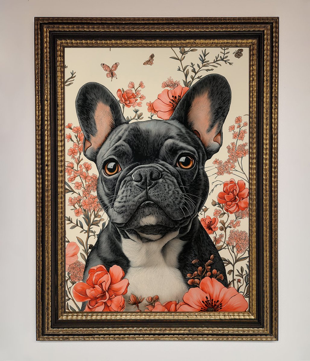 French Bulldog In Flowers Framed Print - Zestio
