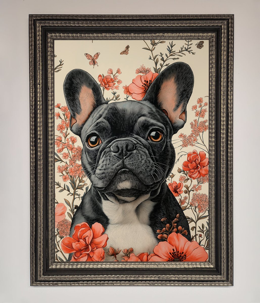 French Bulldog In Flowers Framed Print - Zestio