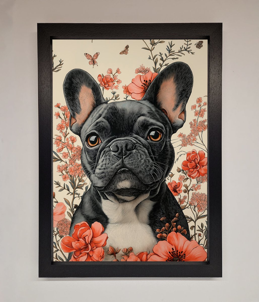 French Bulldog In Flowers Framed Print - Zestio