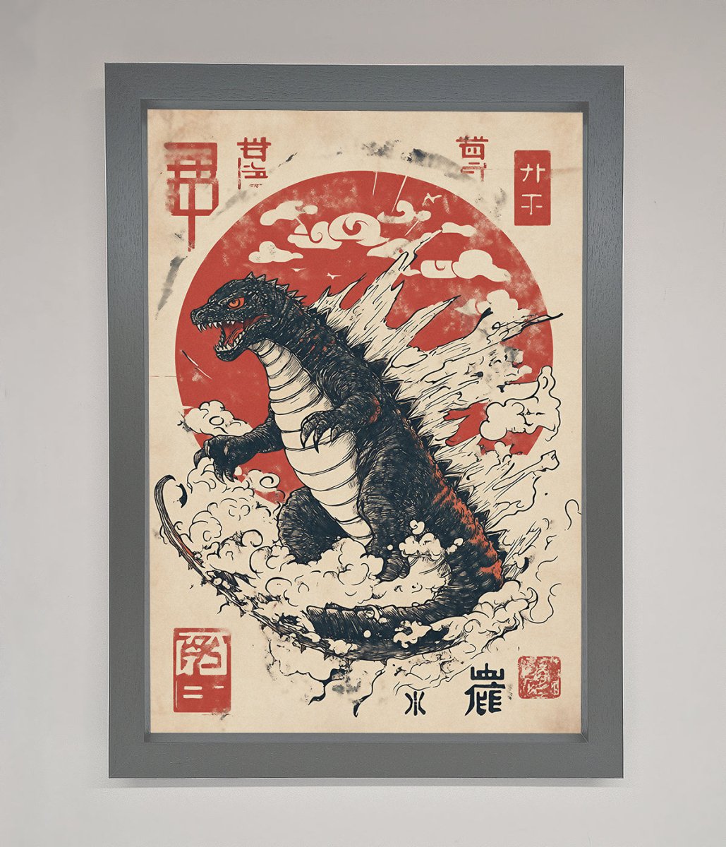 Godzilla Rises Red Sun Framed Poster - Zestio