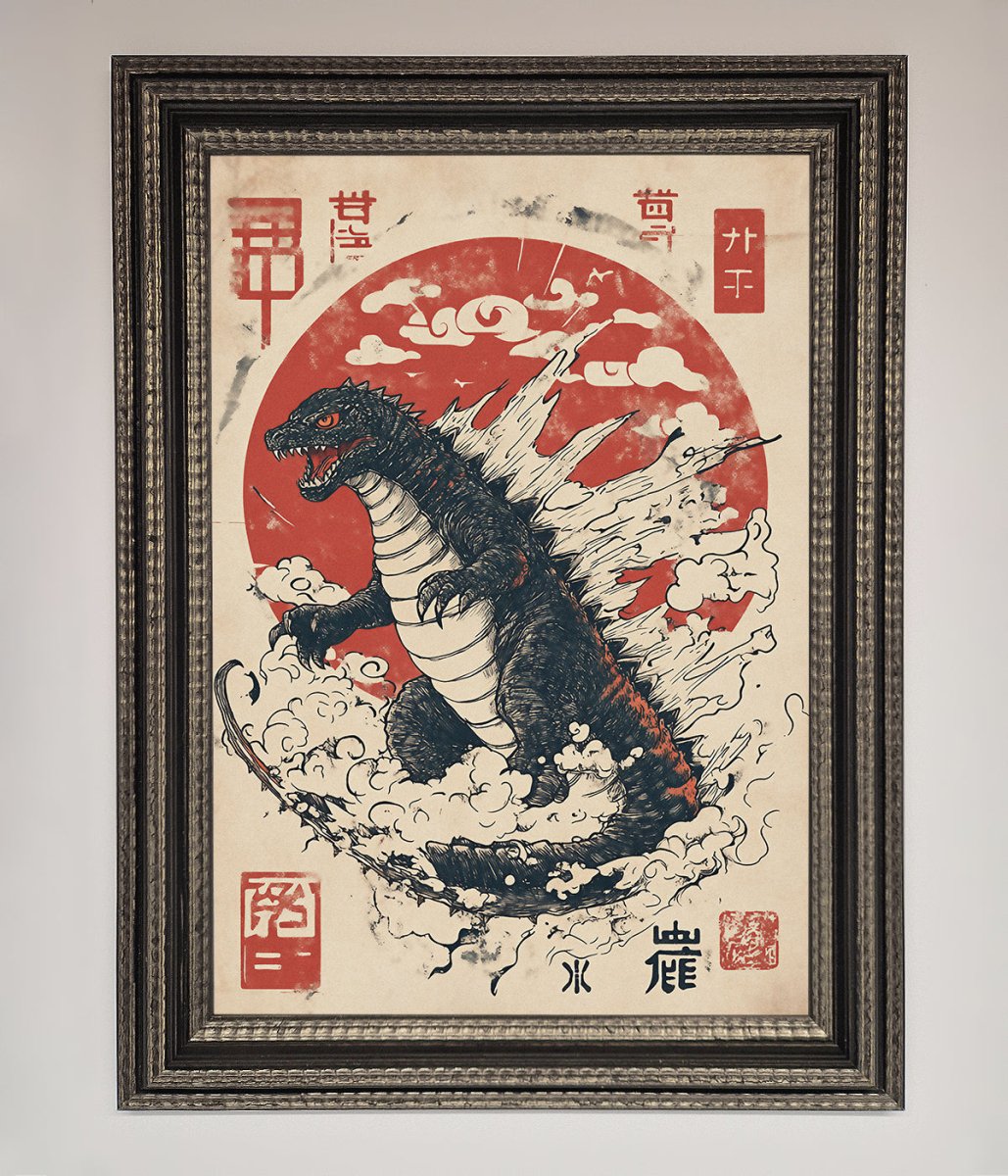 Godzilla Rises Red Sun Framed Poster - Zestio