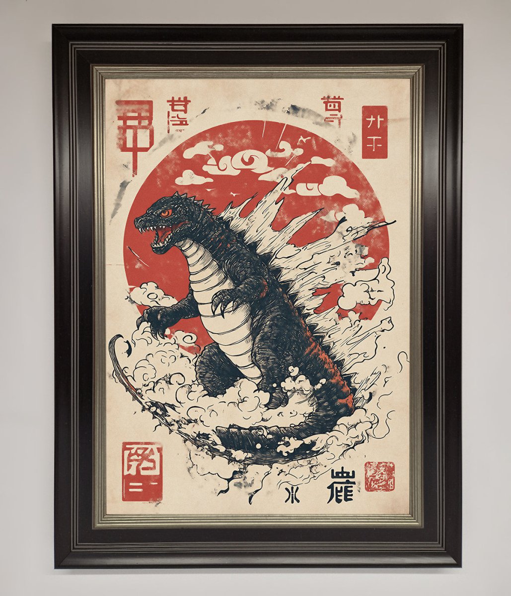 Godzilla Rises Red Sun Framed Poster - Zestio