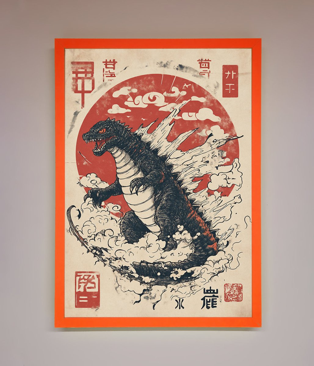 Godzilla Rises Red Sun Framed Poster - Zestio