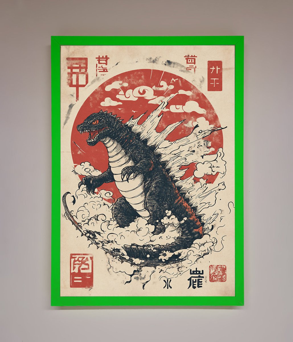 Godzilla Rises Red Sun Framed Poster - Zestio