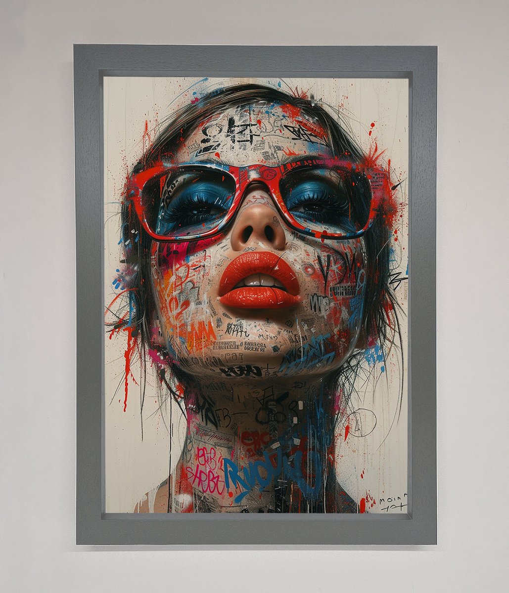 Graffiti Lady Glasses Framed Wall Art - Zestio