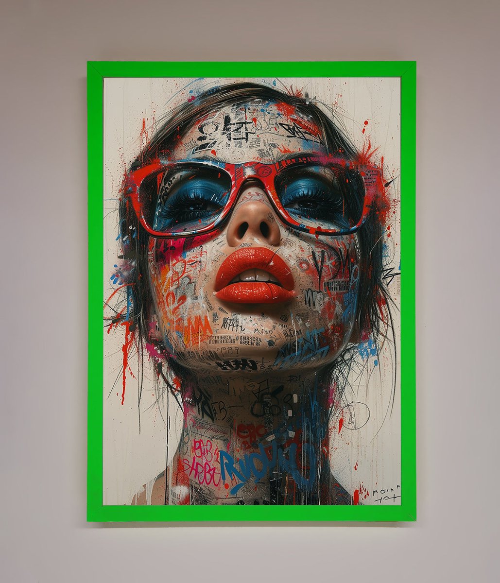 Graffiti Lady Glasses Framed Wall Art - Zestio