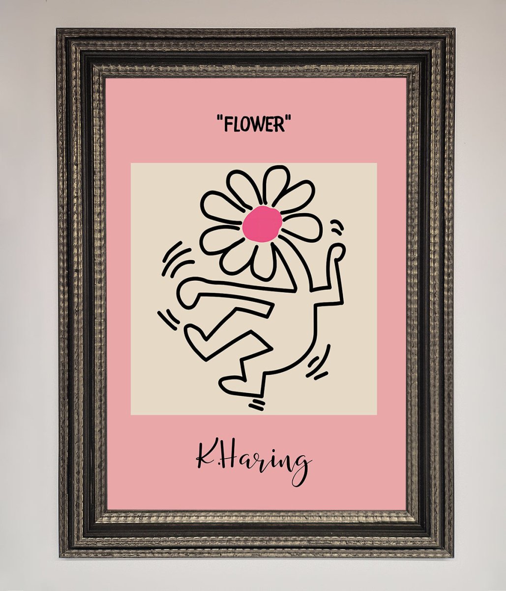 Keith Haring Flower Pink Framed Poster - Zestio