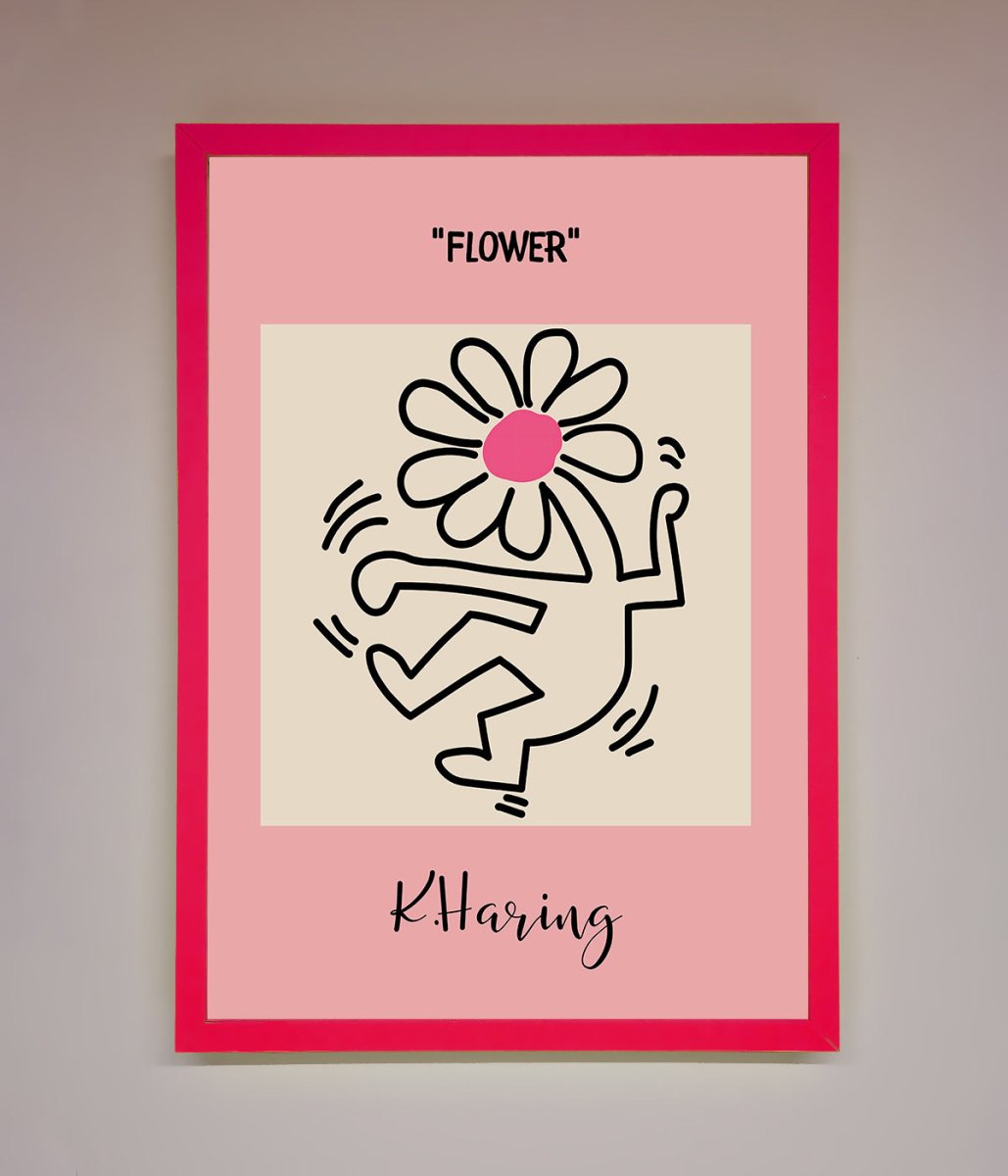 Keith Haring Flower Pink Framed Poster - Zestio