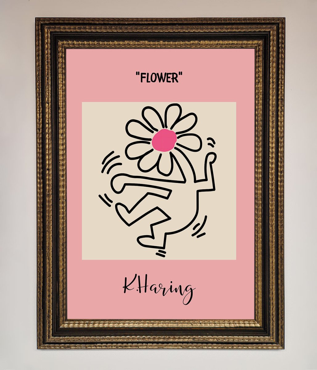Keith Haring Flower Pink Framed Poster - Zestio