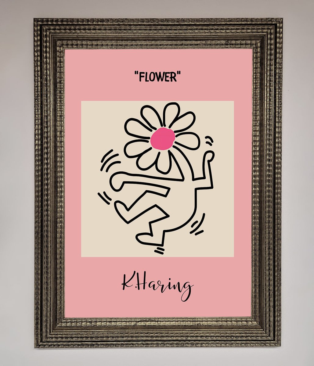 Keith Haring Flower Pink Framed Poster - Zestio