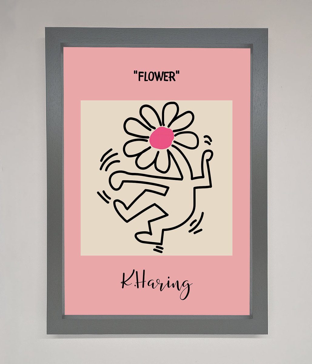 Keith Haring Flower Pink Framed Poster - Zestio