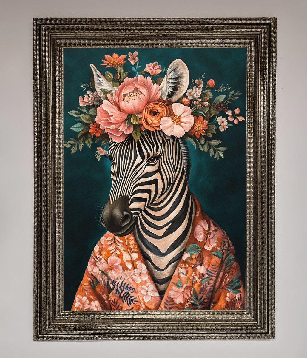 Kimono Zebra Flowers Framed Wall Art - Zestio