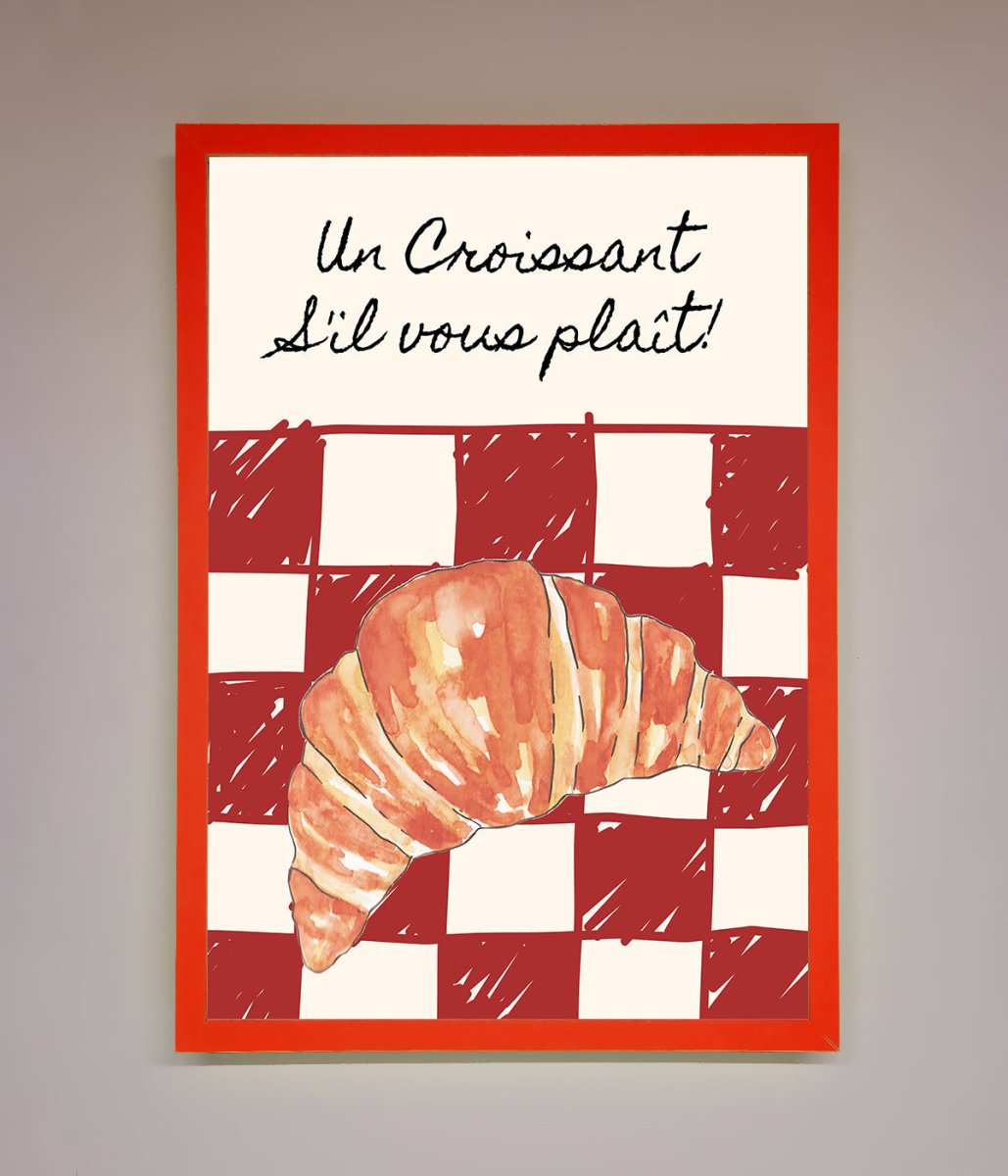 Kitchen Croissant Red Check Framed Print - Zestio