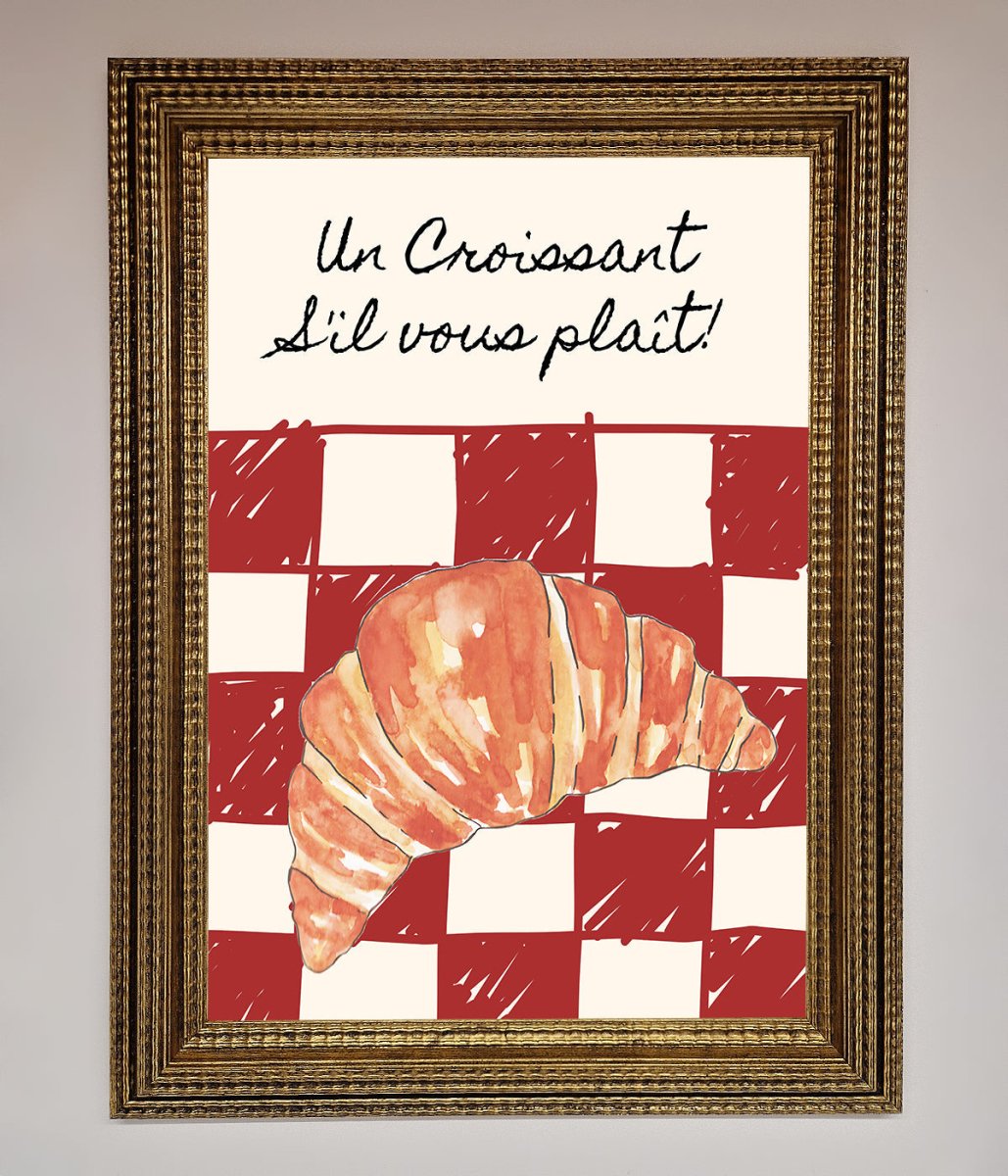 Kitchen Croissant Red Check Framed Print - Zestio