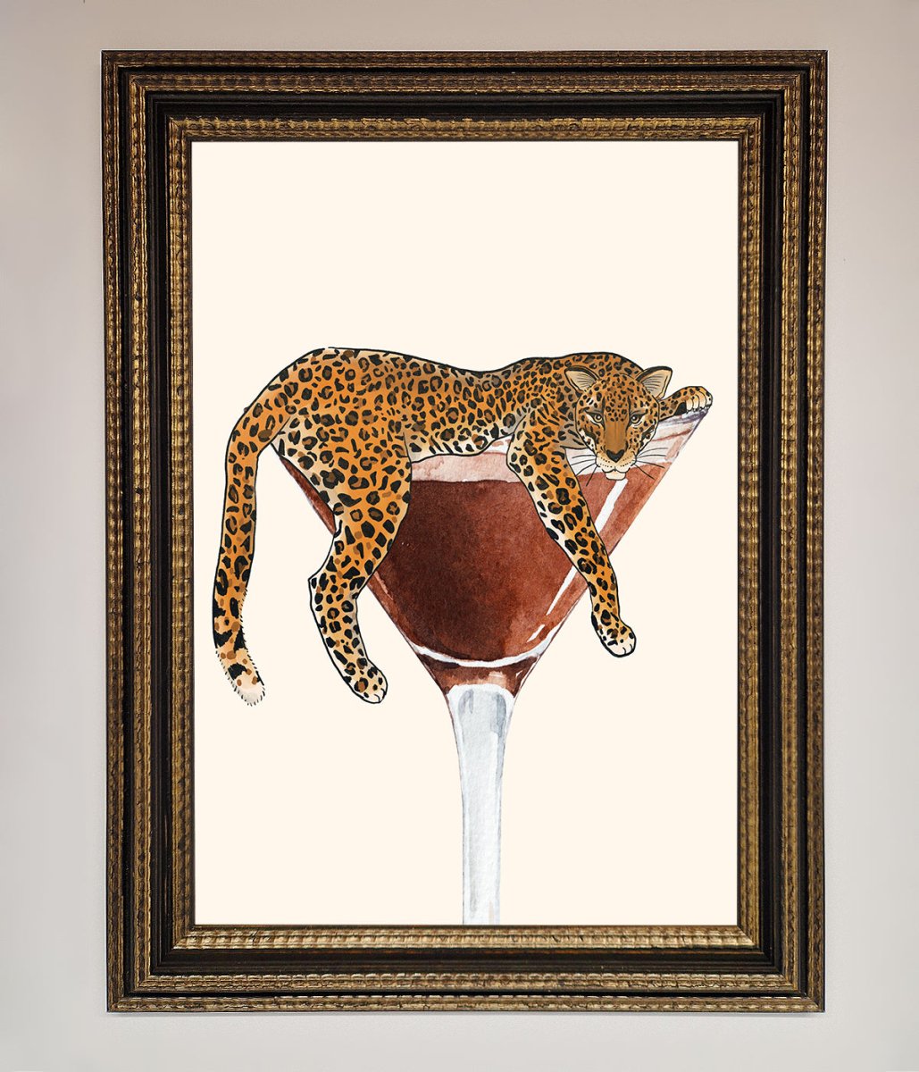 Lazy Leopard Martini Framed Poster - Zestio