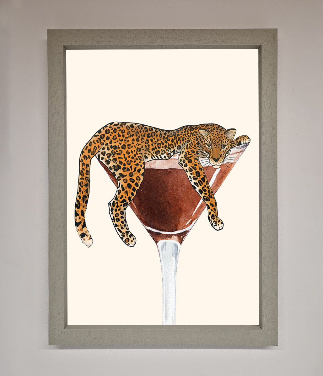 Lazy Leopard Martini Framed Poster - Zestio