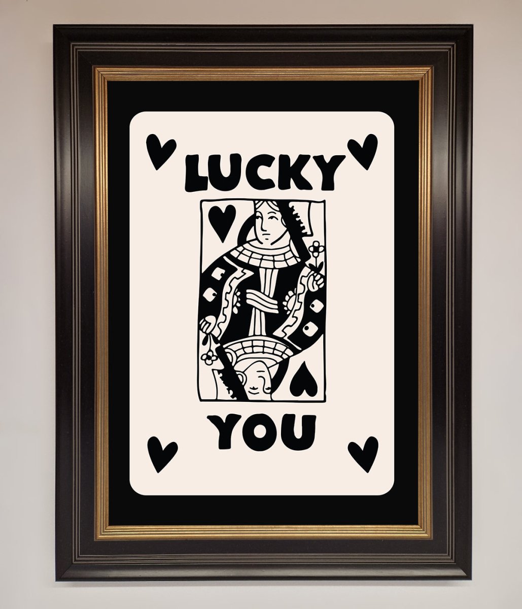 Lucky You Beige Black Framed Print - Zestio