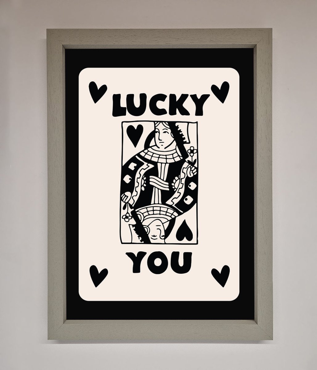 Lucky You Beige Black Framed Print - Zestio