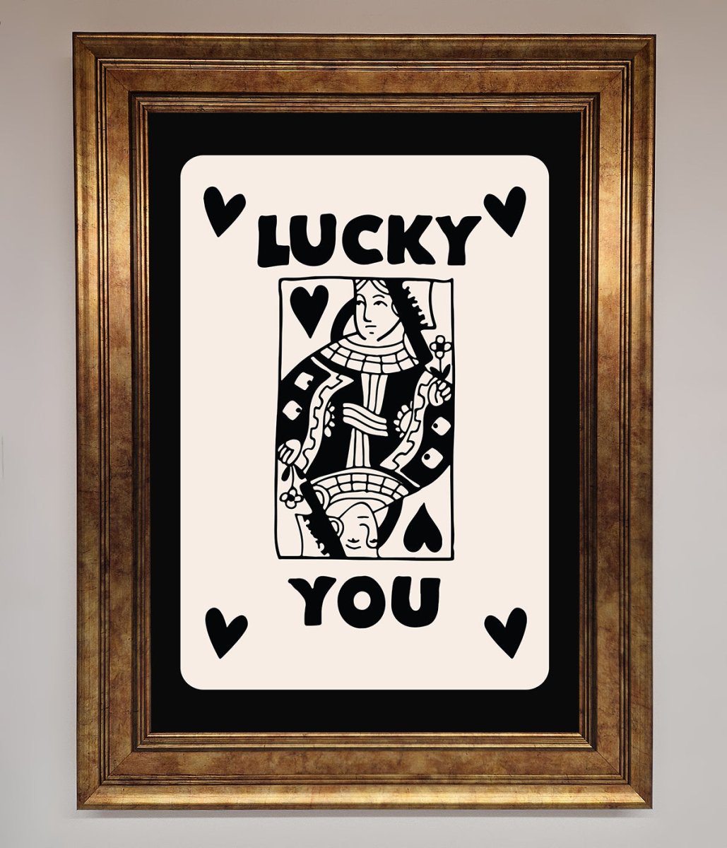 Lucky You Beige Black Framed Print - Zestio