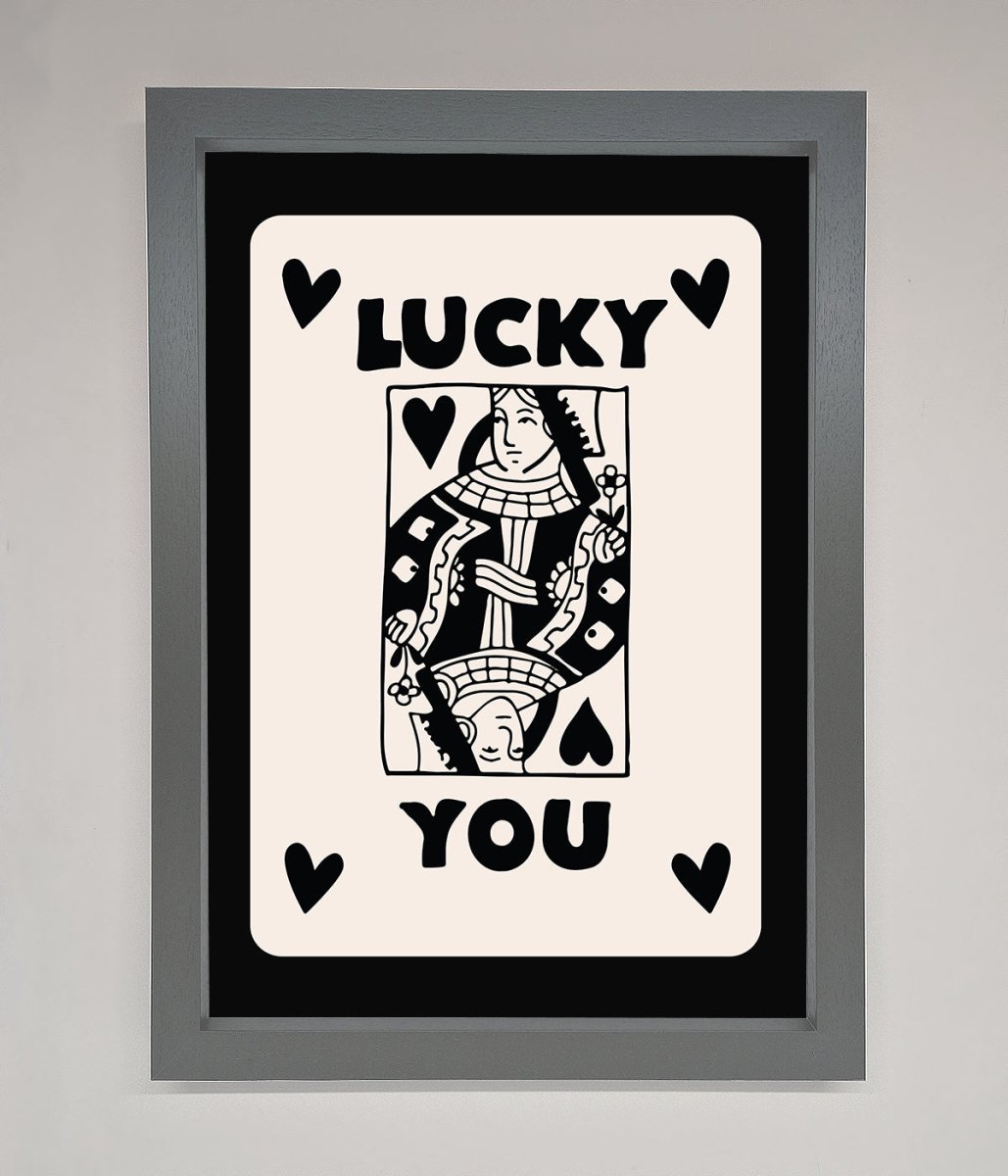 Lucky You Beige Black Framed Print - Zestio