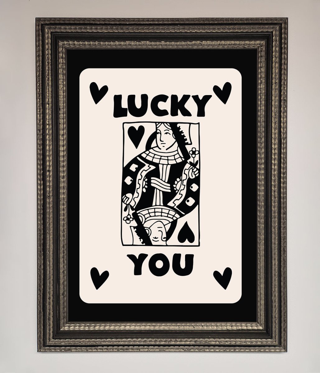Lucky You Beige Black Framed Print - Zestio