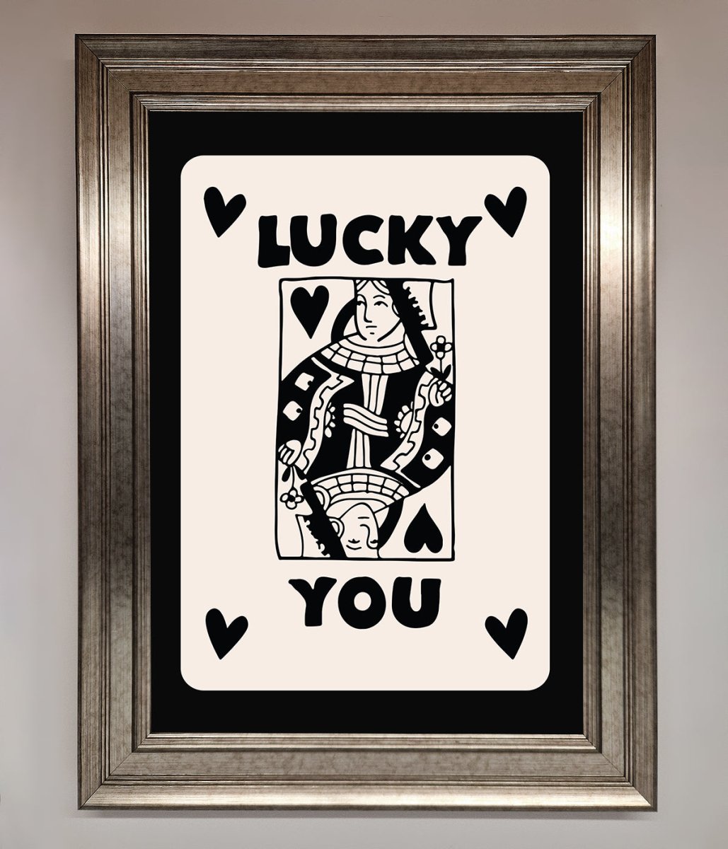 Lucky You Beige Black Framed Print - Zestio